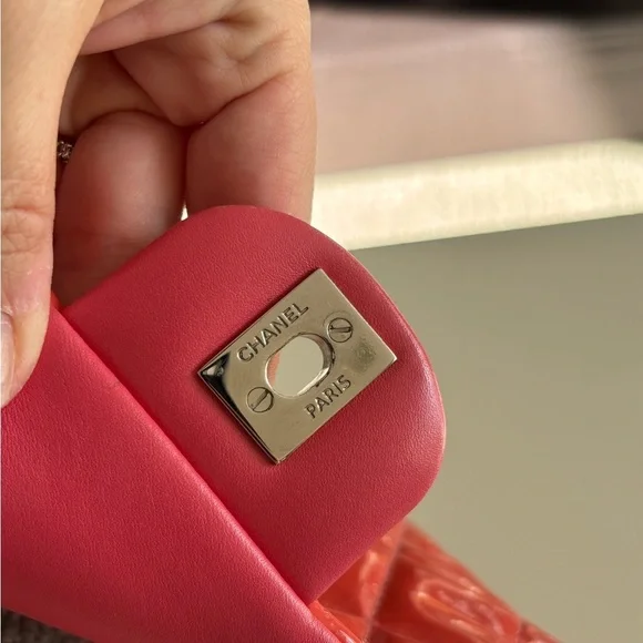 Chanel CC Quilted Patent Flap Clutch Chain Orange Silver Shoulder Bag Purse - Picture 14 of 16